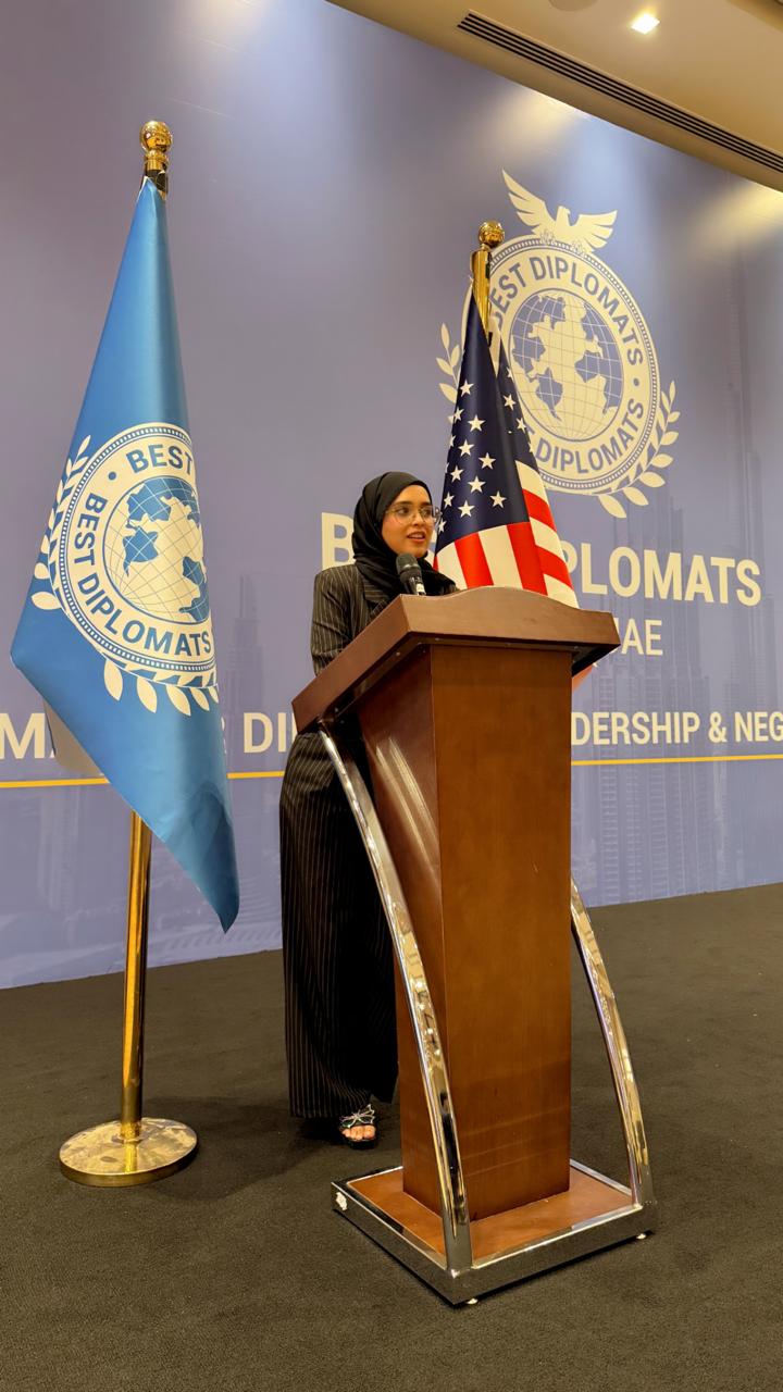 Sulthana Safeer speaking at Best Diplomats UAE